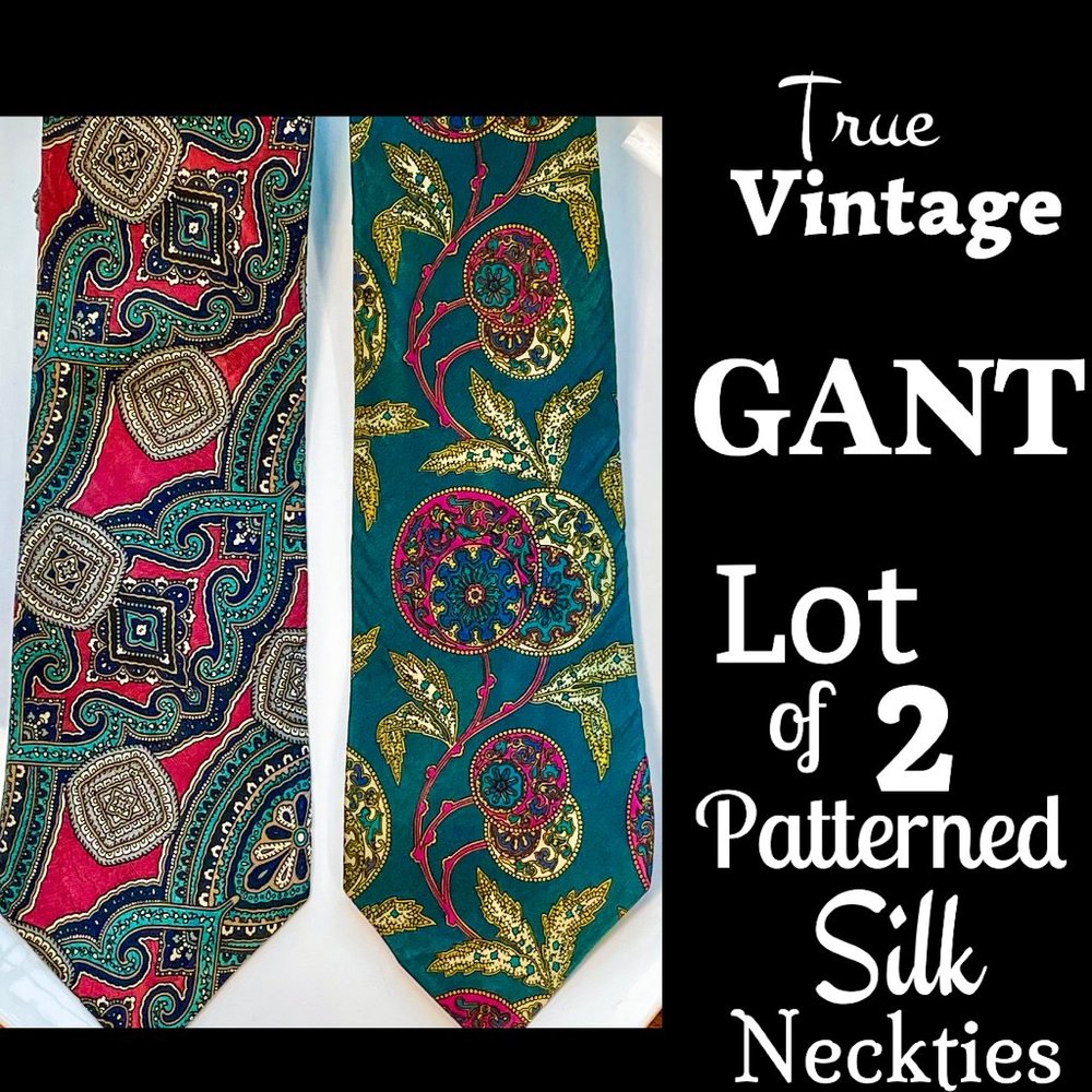 ▪️VTG▪️GANT▪️1990's Lot of 2 Patterned Silk Neckties